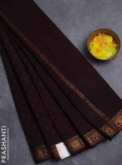 Sungudi cotton saree coffee brown with allover butta prints and zari woven border