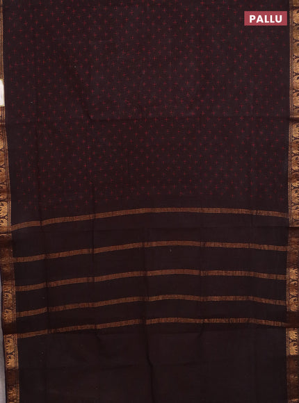 Sungudi cotton saree coffee brown with allover butta prints and zari woven border