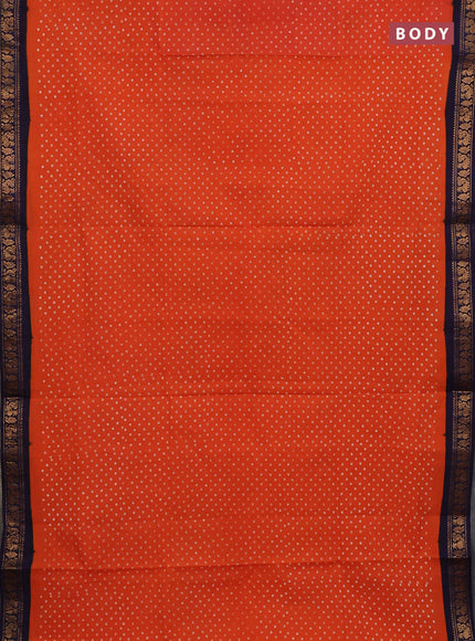 Sungudi cotton saree orange and navy blue with allover batik prints and zari woven border