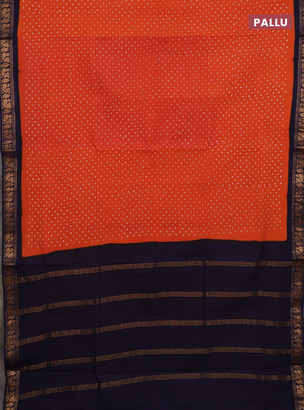 Sungudi cotton saree orange and navy blue with allover batik prints and zari woven border