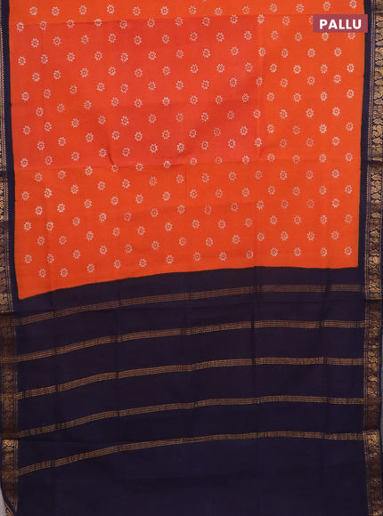 Sungudi cotton saree orange and navy blue with allover batik prints and zari woven border