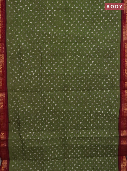 Sungudi cotton saree mehendi green and maroon with allover batik prints and zari woven border