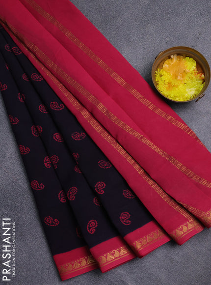 Sungudi cotton saree jamun shade and pink with allover batik prints and zari woven border