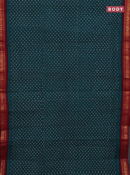 Sungudi cotton saree peacock green and maroon with allover butta prints and zari woven border