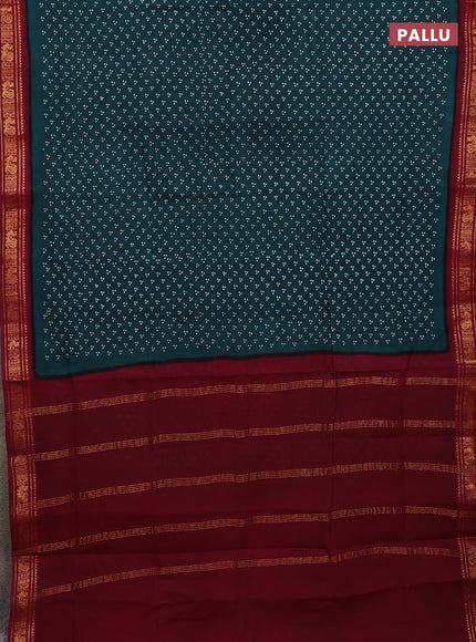 Sungudi cotton saree peacock green and maroon with allover butta prints and zari woven border