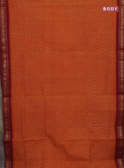 Sungudi cotton saree dark mustard and deep maroon with allover butta prints and zari woven border
