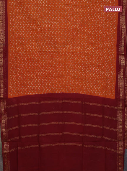 Sungudi cotton saree dark mustard and deep maroon with allover butta prints and zari woven border