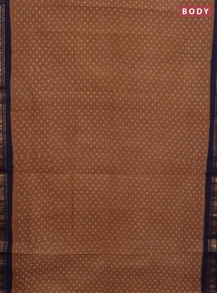 Sungudi cotton saree dark sandal and navy blue with allover butta prints and zari woven border