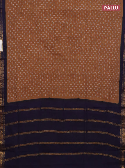 Sungudi cotton saree dark sandal and navy blue with allover butta prints and zari woven border