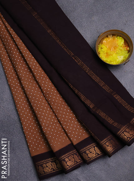 Sungudi cotton saree brown and coffee brown with allover butta prints and zari woven border