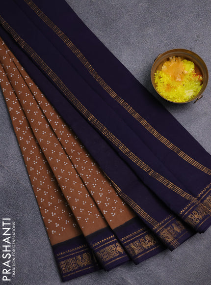 Sungudi cotton saree sandal and navy blue with allover butta prints and zari woven border