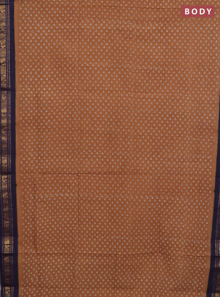 Sungudi cotton saree sandal and navy blue with allover butta prints and zari woven border