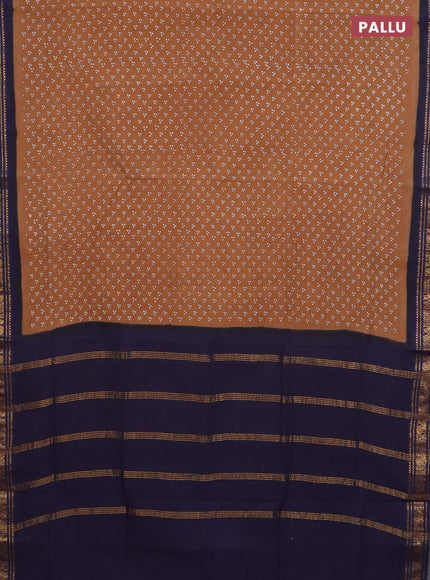 Sungudi cotton saree sandal and navy blue with allover butta prints and zari woven border