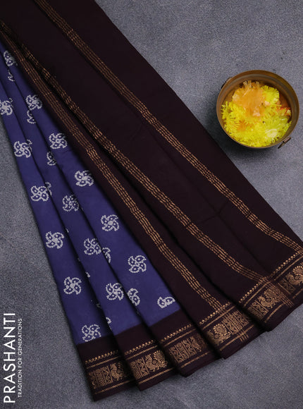 Sungudi cotton saree bluish grey and wine shade with allover batik prints and zari woven border