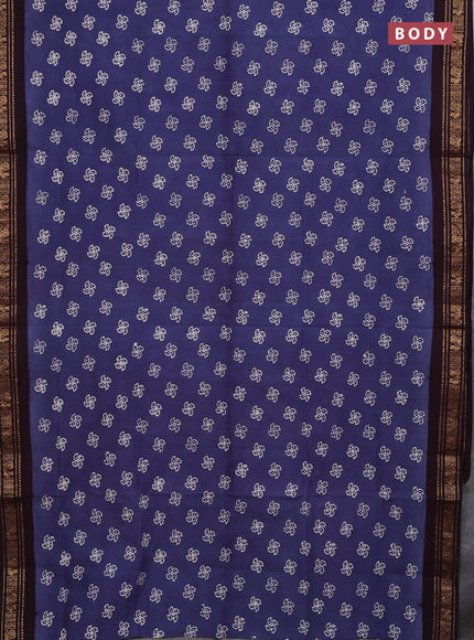 Sungudi cotton saree bluish grey and wine shade with allover batik prints and zari woven border