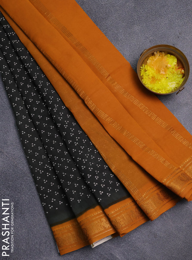 Sungudi cotton saree bottle green and mustard yellow with allover butta prints and zari woven border