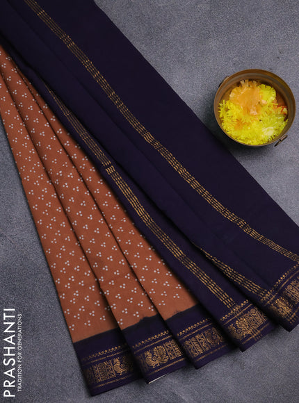 Sungudi cotton saree sandal and navy blue with allover butta prints and zari woven border