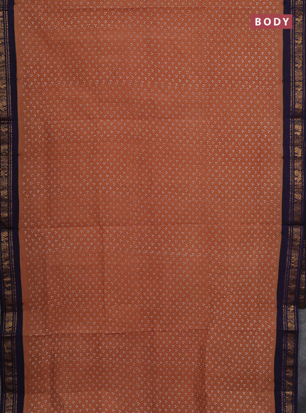 Sungudi cotton saree sandal and navy blue with allover butta prints and zari woven border