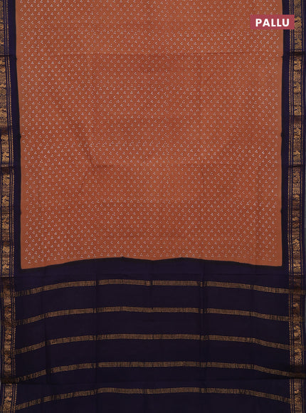 Sungudi cotton saree sandal and navy blue with allover butta prints and zari woven border