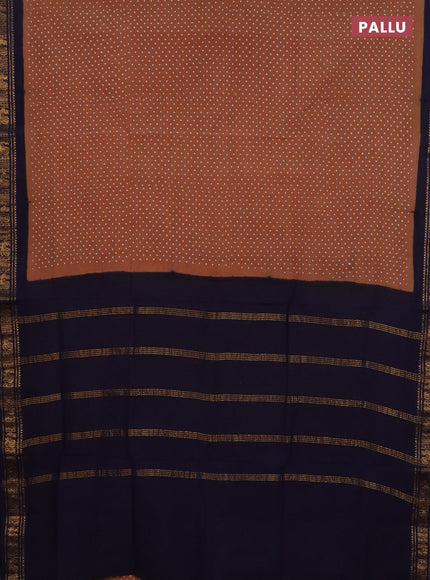 Sungudi cotton saree sandal and navy blue with allover butta prints and zari woven border
