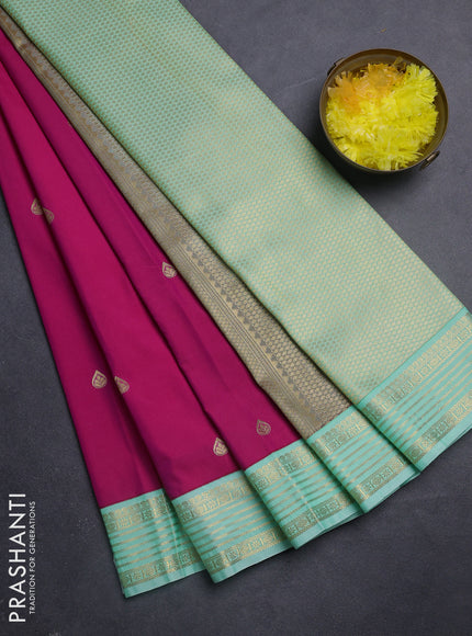 Semi kanchipuram silk saree pink and teal green shade with zari woven buttas and zari woven korvai border