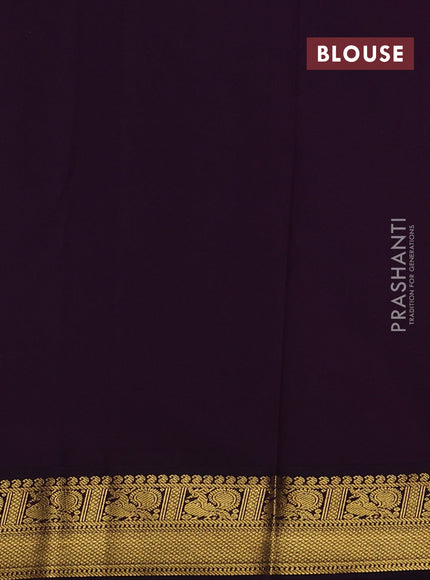 Semi kanchipuram silk saree cream and deep purple with zari woven paisley buttas and zari woven korvai border