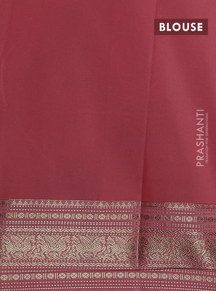 Semi kanchipuram silk saree blue and peach pink with allover zari weaves & buttas and zari woven korvai border