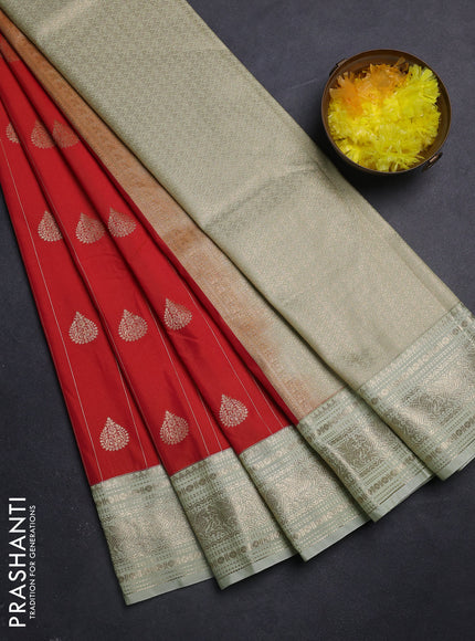 Semi kanchipuram silk saree dual shade of pink and mild pista green with allover zari weaves & buttas and zari woven korvai border