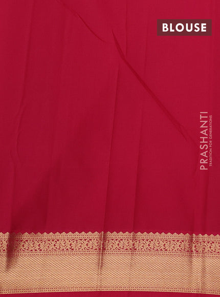 Semi kanchipuram silk saree mustard green and pink with allover small zari checks & buttas and zari woven korvai border