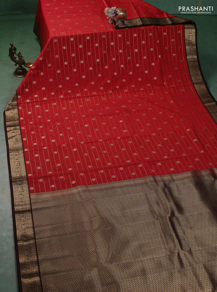Semi kanchipuram silk saree red and coffee brown with allover zari weaves & buttas and zari woven korvai border