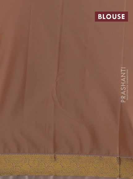 Semi kanchipuram silk saree rust shade and sandal with allover zari weaves & buttas and zari woven korvai border