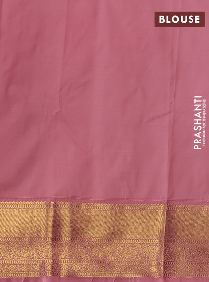 Semi kanchipuram silk saree purple and peach pink with allover zari weaves & buttas and zari woven korvai border