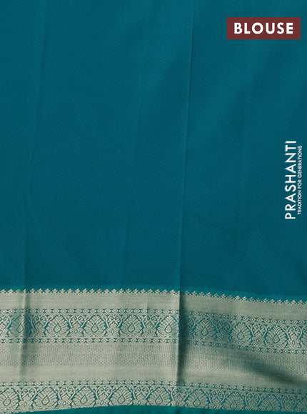 Semi kanchipuram silk saree purple and teal green with allover zari weaves & buttas and zari woven korvai border