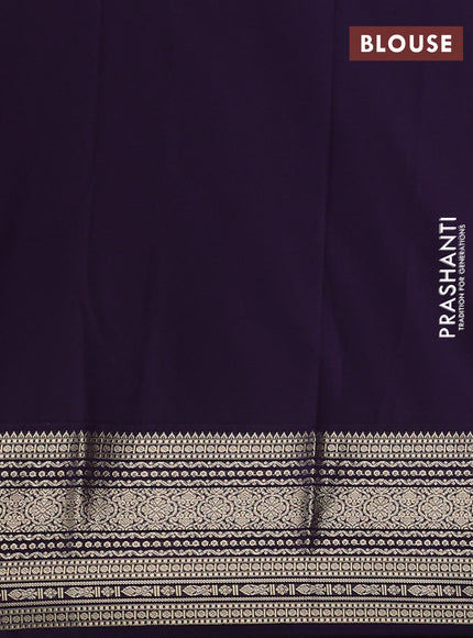 Semi kanchipuram silk saree mustard yellow and purple with zari woven buttas and zari woven korvai border