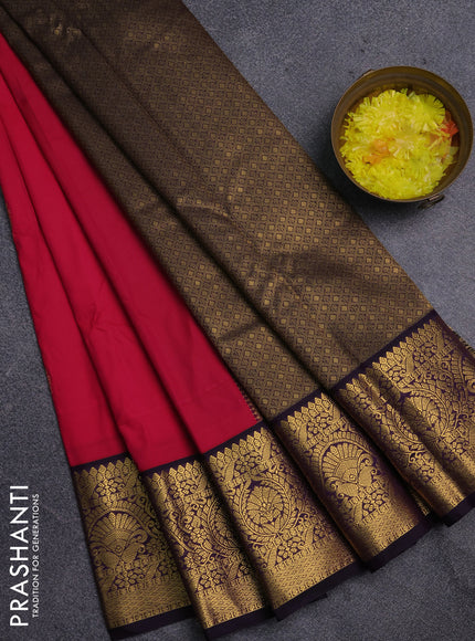 Semi kanchipuram silk saree pink and purple with zari woven buttas and zari woven korvai border