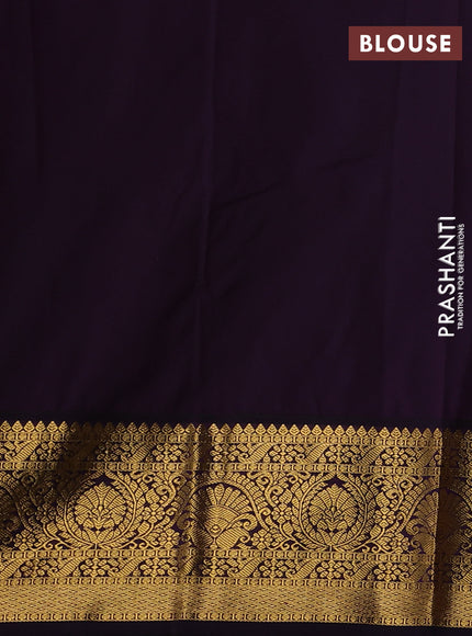 Semi kanchipuram silk saree mustard yellow and purple with zari woven buttas and zari woven korvai border