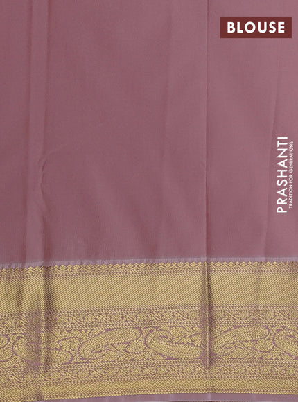 Semi kanchipuram silk saree yellow and pastel pink with zari woven buttas and zari woven korvai border