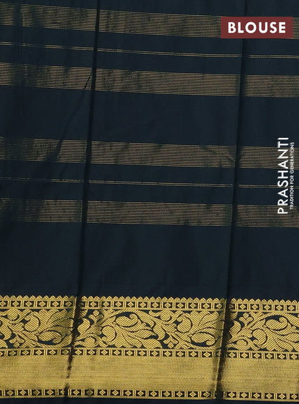 Semi kanchipuram silk saree grey and bottle green with allover zari checks & buttas and zari woven korvai border