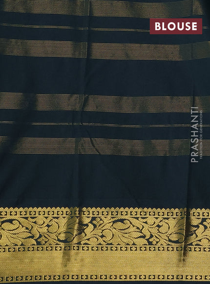 Semi kanchipuram silk saree teal blue and bottle green with allover zari checks & buttas and zari woven korvai border
