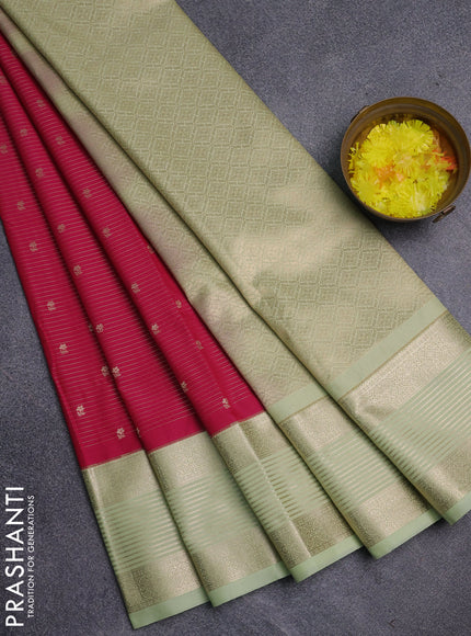 Semi kanchipuram silk saree pink and pista green with allover zari weaves & buttas and zari woven korvai border