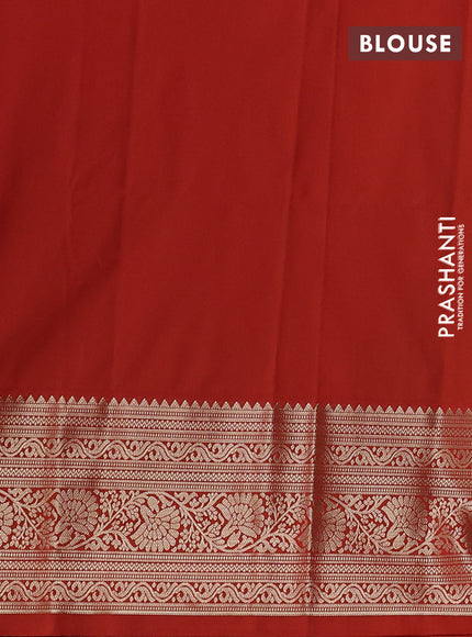 Semi kanchipuram silk saree purple and rustic orange with allover zari weaves & buttas and zari woven border