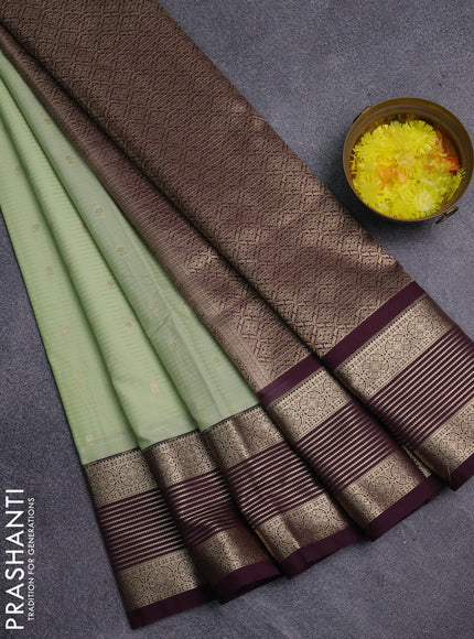 Semi kanchipuram silk saree pista green and wine shade with allover zari weaves & buttas and zari woven border