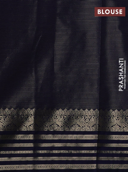 Semi kanchipuram silk saree cream and navy blue with allover small zari checks & buttas and zari woven korvai border
