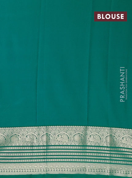 Semi kanchipuram silk saree red and green with zari woven buttas and zari woven korvai border