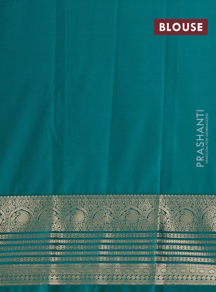 Semi kanchipuram silk saree purple and teal green with zari woven buttas and zari woven korvai border