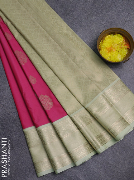 Semi kanchipuram silk saree pink and mild pista green with zari woven buttas and rich zari woven border