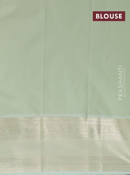 Semi kanchipuram silk saree pink and mild pista green with zari woven buttas and rich zari woven border