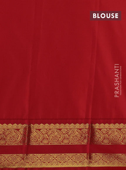 Semi kanchipuram silk saree peacock blue and red with allover zari weaves & buttas and rettapet zari woven korvai border