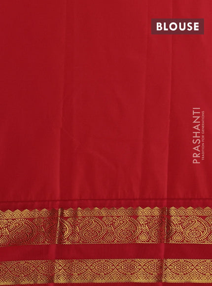 Semi kanchipuram silk saree off white and red with allover zari weaves & buttas and rettapet zari woven korvai border