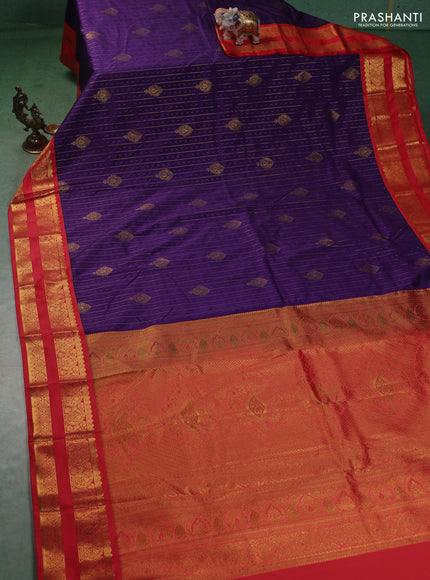Semi kanchipuram silk saree violet and red with allover zari weaves & buttas and rettapet zari woven korvai border